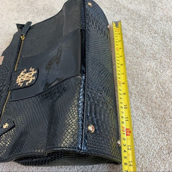 ROBERTO Cavalli black snakeskin print embossed patent leather purse bag - Picture 14 of 16